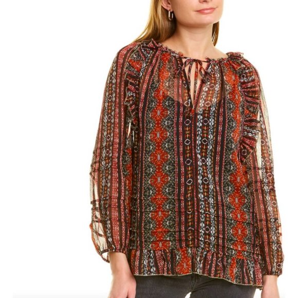 Lucky Brand Tops - Lucky Brand Lucky Brand Chiffon Printed Peasant Top Size Small